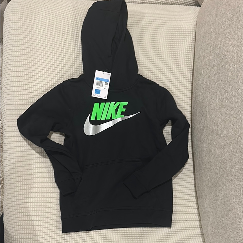 Nike Black Hoodie with Green and Silver Logo